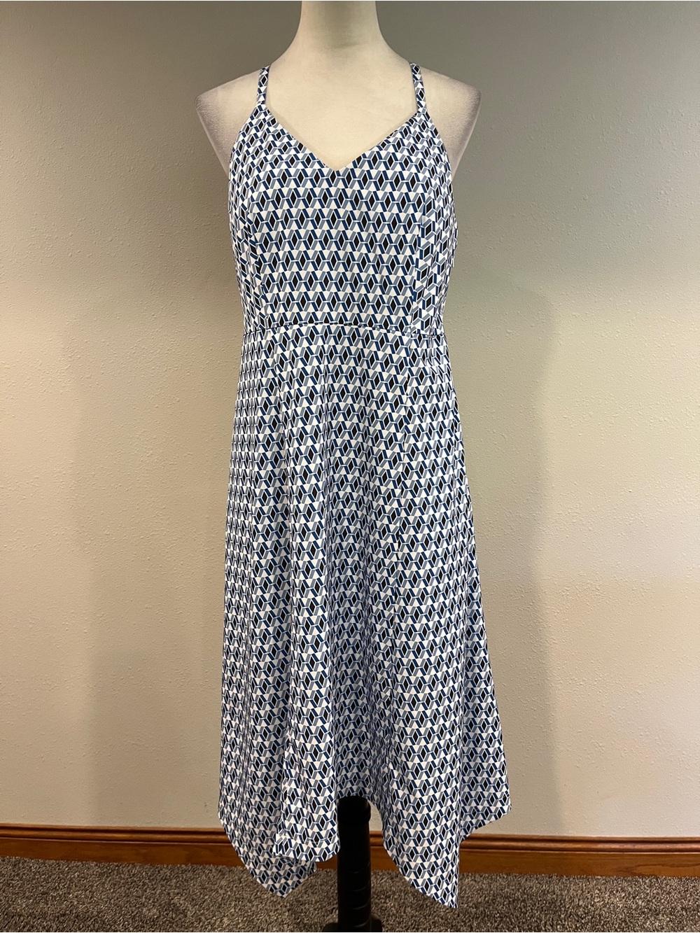 Krimson Klover Blue Geometric Print Spaghetti Strap midi Dress